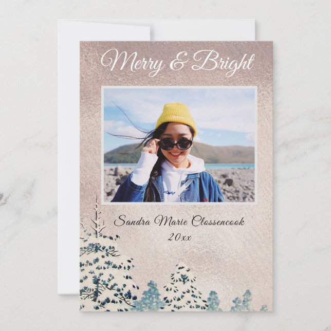 Modern Simple Minimal Rose Gold Weihnachten Foto Ankündigung (Vorderseite)