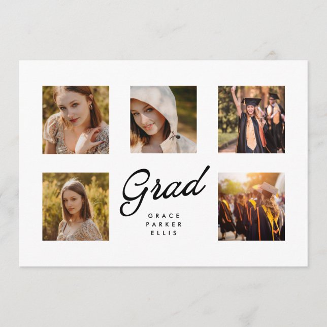 Modern Simple Minimalist 5Photo Collage Graduation Ankündigung (Vorderseite)