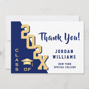 Modern Simple Minimalist Golden Blue Graduation Dankeskarte