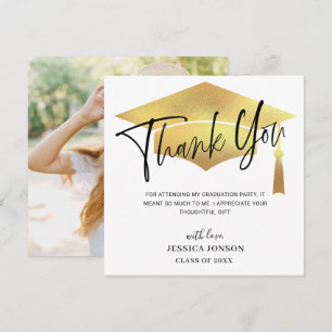 Modern Simple Minimalist Golden Graduation Photo T Dankeskarte