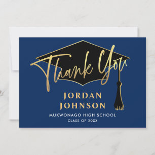 Modern Simple Minimalist Golden Navy Graduation Dankeskarte