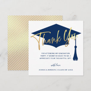 Modern Simple Minimalist Golden Navy Graduation Dankeskarte