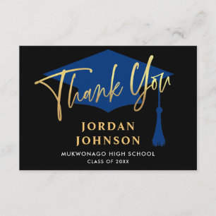 Modern Simple Minimalist Golden Navy Graduation Dankeskarte