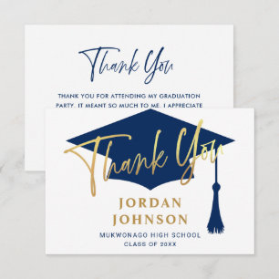 Modern Simple Minimalist Golden Navy Graduation Dankeskarte