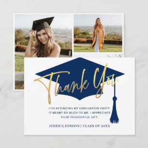 Modern Simple Minimalist Golden Navy Graduation Dankeskarte