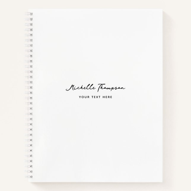 Modern Simple Minimalist White Script Name Notizbuch (Vorderseite)