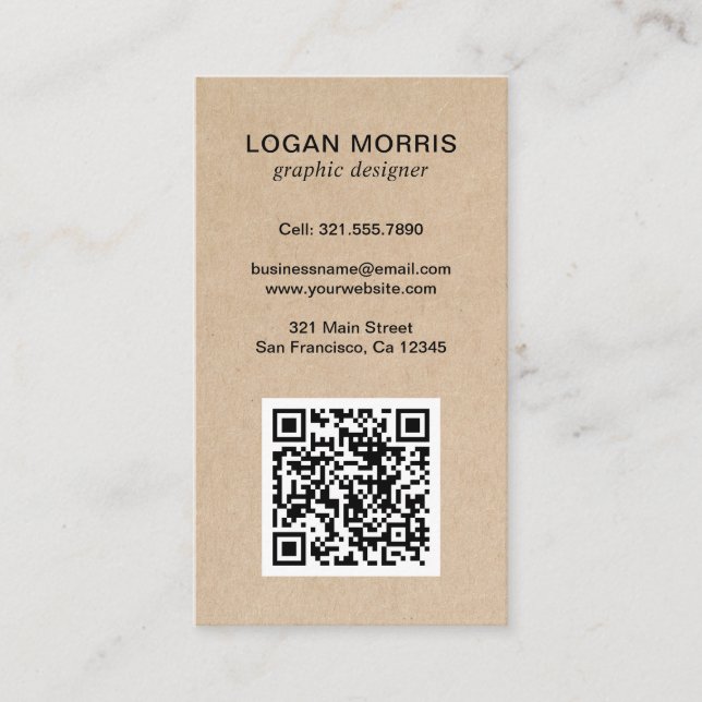 Modern Simple Minimalistisch QR Code Kraft Visitenkarte (Vorderseite)
