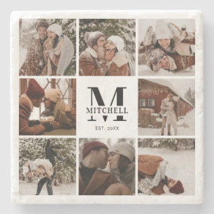 Modern Simple Monogram, Initial Family Name & Foto Steinuntersetzer