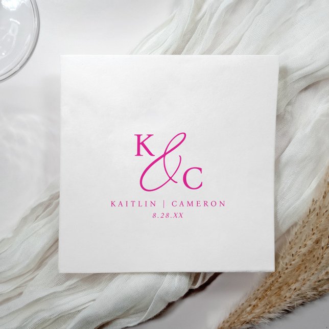 Modern Simple Monogram Magenta Pink Wedding Serviette (Magenta pink wedding napkins with monogram initials in elegant modern minimalist typography)