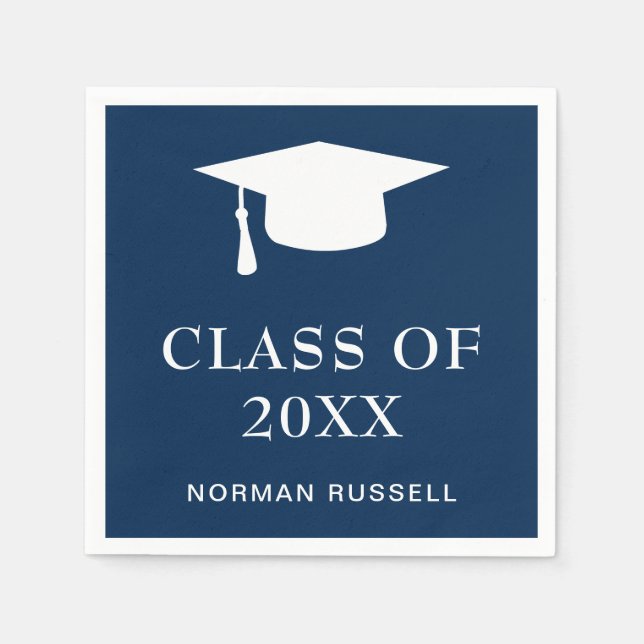 Modern Simple Mortar Board Navy Blue Abschluss Serviette (Vorderseite)