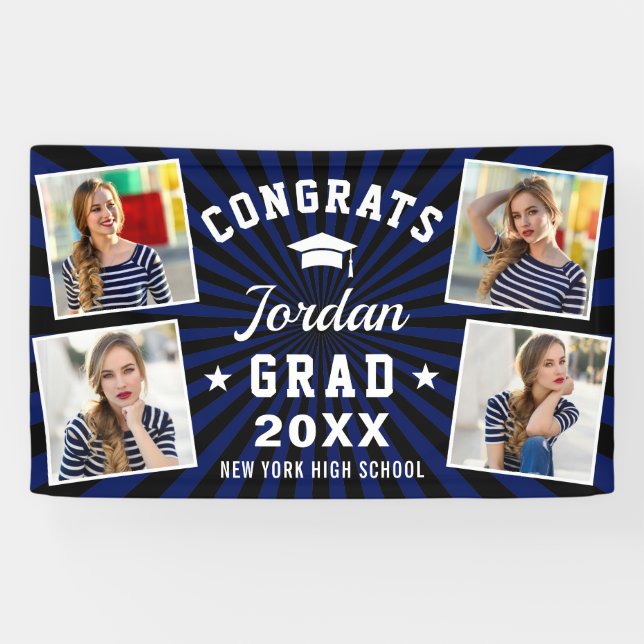 Modern Simple Navy Blue Black Abschluss 4 FOTO   Banner (Horizontal)