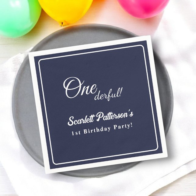 Modern Simple Navy Blue White Elegant 1. Geburtsta Serviette (Von Creator hochgeladen)