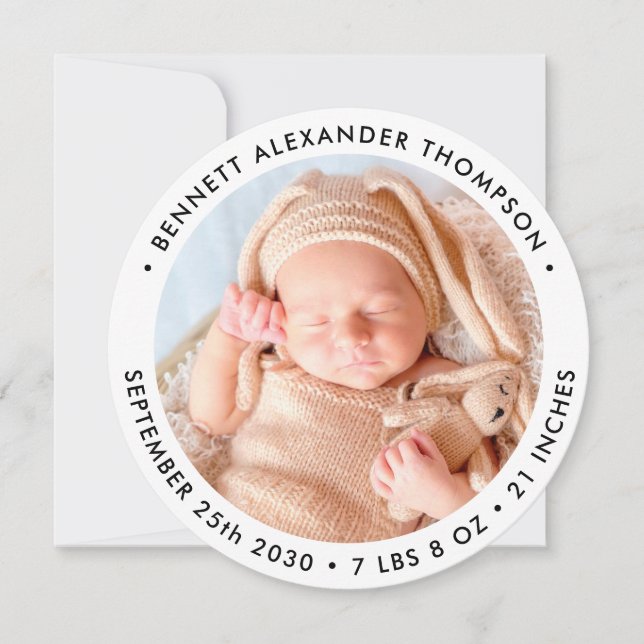 Modern Simple New Baby Personalisiert Foto Birth Ankündigung (Vorderseite)