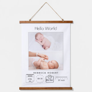 Modern Simple New Baby Personalized 2 Photo  Wandteppich Mit Holzrahmen