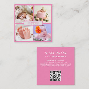 Modern Simple Newborn Fotografy Pink qr code Quadratische Visitenkarte