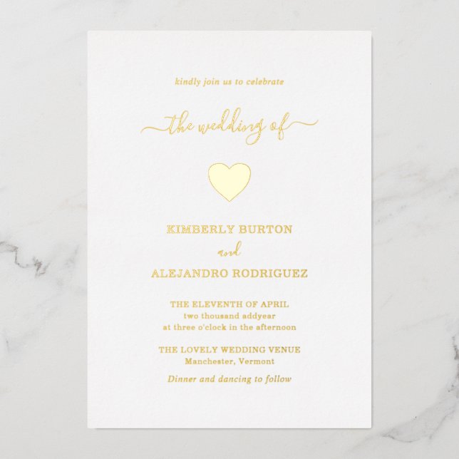 Modern Simple Niedlich Heart Elegante Hochzeit Folieneinladung (Vorderseite)