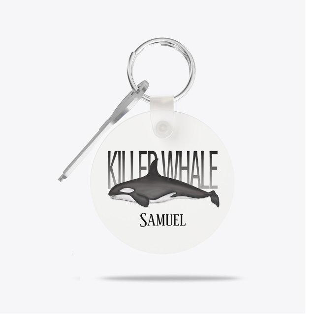 Modern Simple Ocean Killer Whale Typografie Schlüsselanhänger (Modern killer whale typography keychain with minimalist ocean coastal style.)