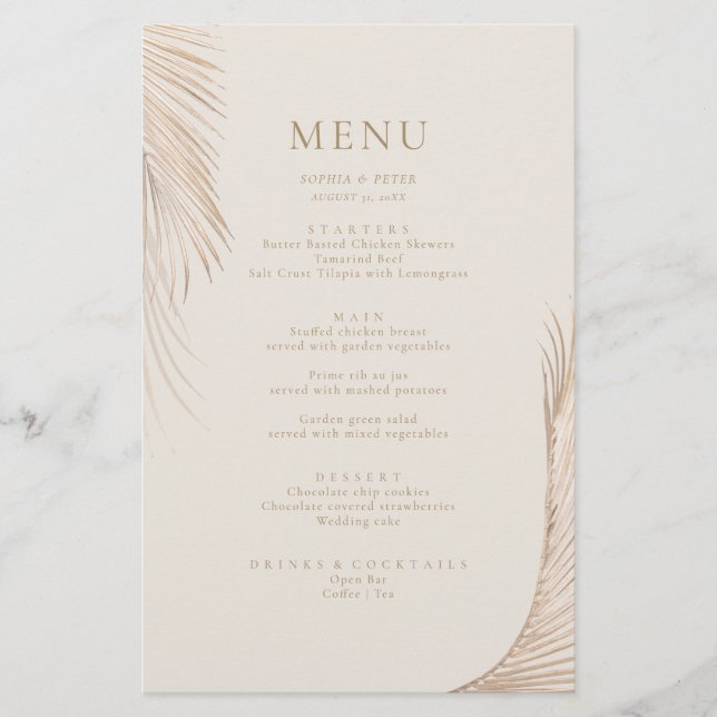Modern Simple Palm Blätter Menu Card (Vorderseite)