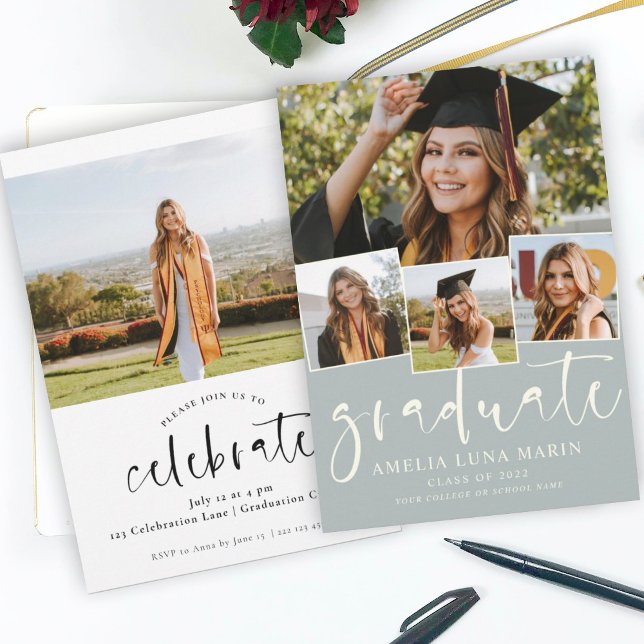 Modern Simple Photo Collage Graduation Invitation (Créateur téléchargé)