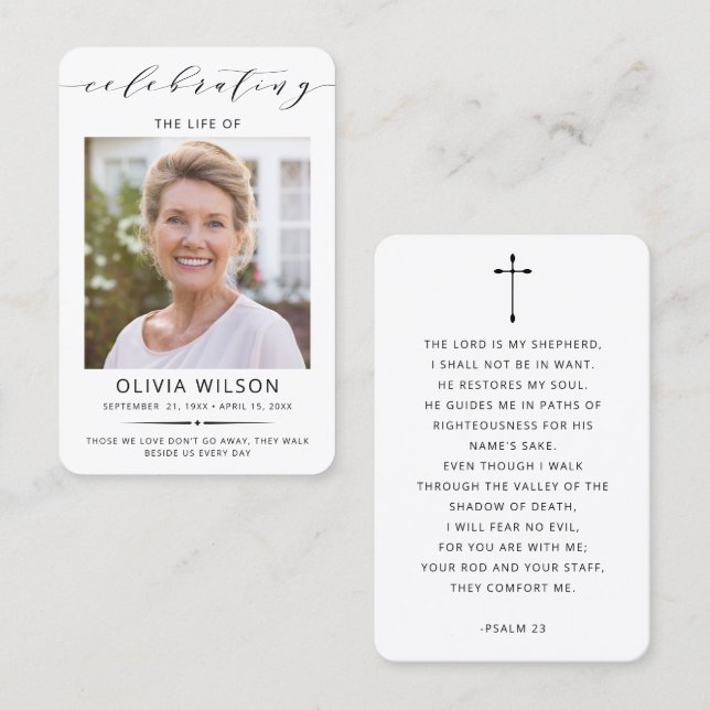 Modern Simple Photo Funeral Memorial Prayer Cards Visitenkarte (Vorne/Hinten)