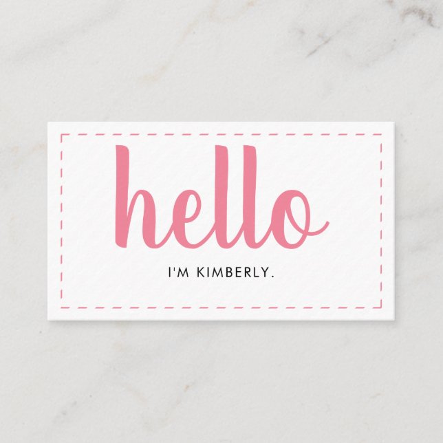 Modern Simple Pink Hello Script Name Typografie Visitenkarte (Vorderseite)
