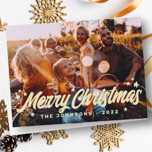 Modern Simple Playful Greetings Stars Family Photo Feiertagskarte