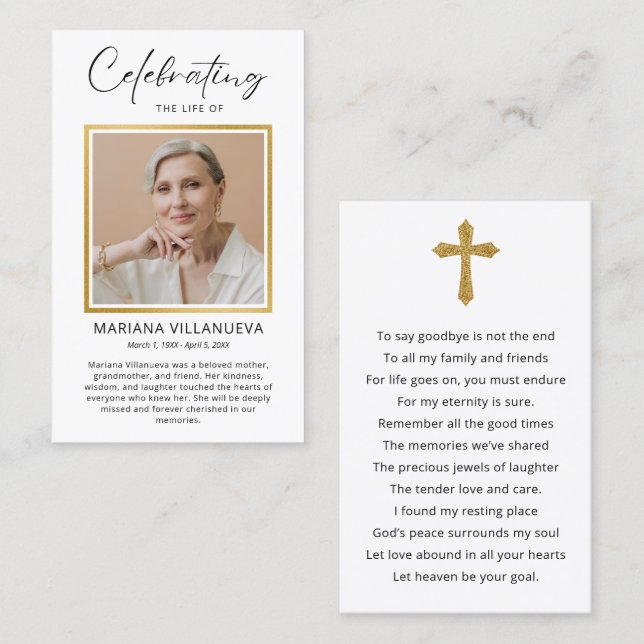Modern Simple Prayer Photo Sympathy Cards Visitenkarte (Vorne/Hinten)