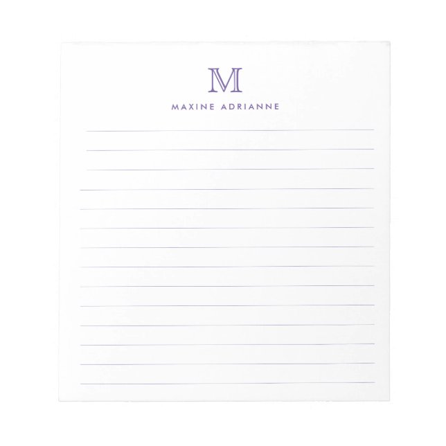 Modern Simple Preppy Magenta Purple Monogram Notizblock (Vorderseite)