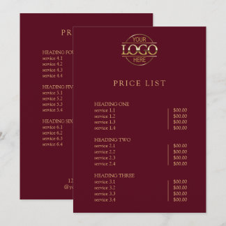 Modern Simple Professional Logo Menu Price List Feiertagskarte