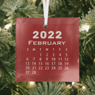 Modern Simple Red February 2022 Month Calendar Ornament Aus Glas