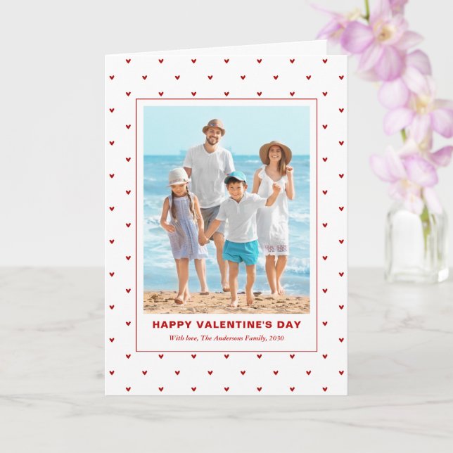 Modern Simple Red Hearts Photo Valentines Day Karte (Orchidee)