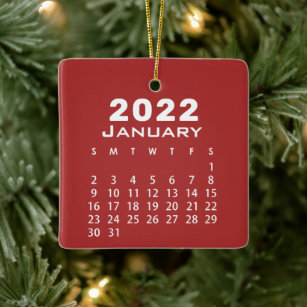 Modern Simple Red January 2022 Month Calendar Keramikornament
