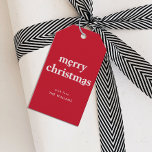 Modern Simple Red Merry Christmas Geschenkanhänger<br><div class="desc">Das ist ein modernes und einfaches Geschenketikett mit fett formatierter Typografie mit "Frohe Weihnachten" in klassischem Rot und Weiß. Das ist Anzug für alle, die Geschenkartikel suchen, die einfach und minimalistisch, aber dennoch festlich sind. Bitte kontaktieren Sie den Designer, wenn Sie Fragen zu diesem Design oder zu passenden Produkten haben....</div>