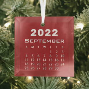 Modern Simple Red September 2022 Month Calendar Ornament Aus Glas