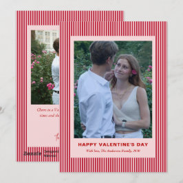Modern Simple Red Stripes Two Photo Valentines Day Feiertagskarte