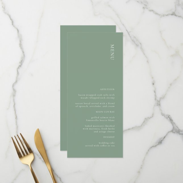 Modern Simple Sage Green Wedding Menu Menükarte (Vorderseite/Rückseite Beispiel)