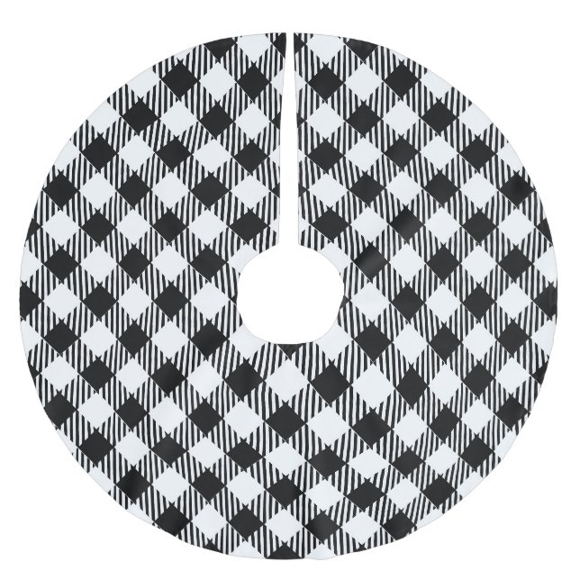 Modern Simple Schwarz-weiß Gingham Karo Polyester Weihnachtsbaumdecke (Vorderseite)