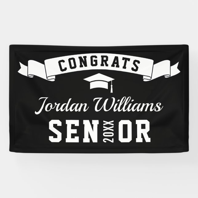 Modern Simple Schwarz-weiß Graduation Party 2024 Banner (Horizontal)