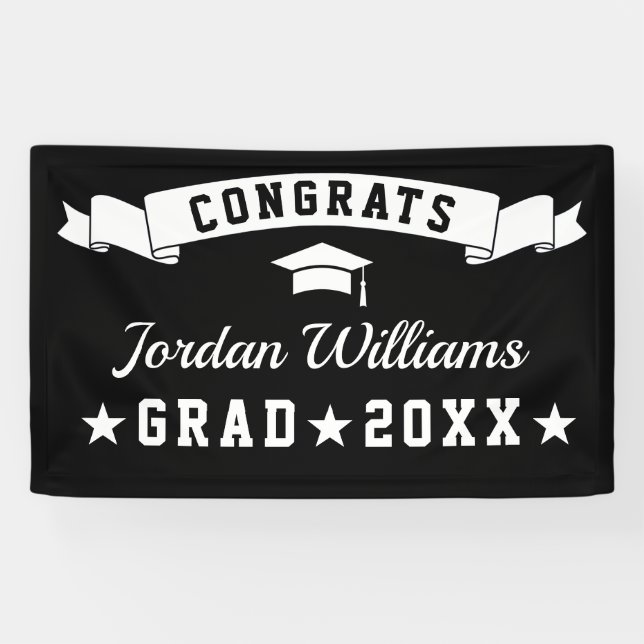 Modern Simple Schwarz-weiß Graduation Party 2024 Banner (Horizontal)