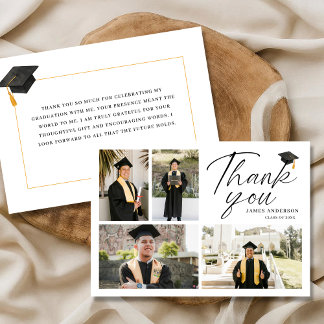 Modern Simple Script 4 Photo collage Graduation Dankeskarte