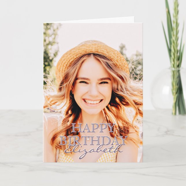Modern Simple Script Foto Birthday Gruß Karte (Vorderseite)
