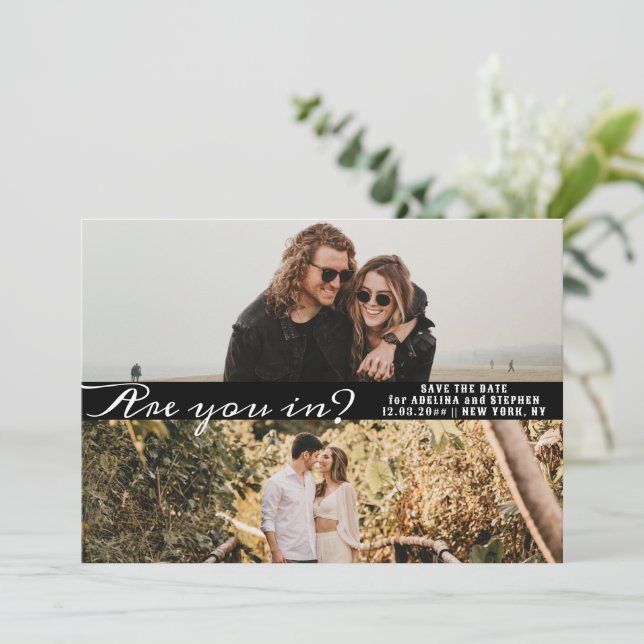 Modern Simple Script Two Foto Gallery QR CODE Save The Date (Stehend Vorderseite)