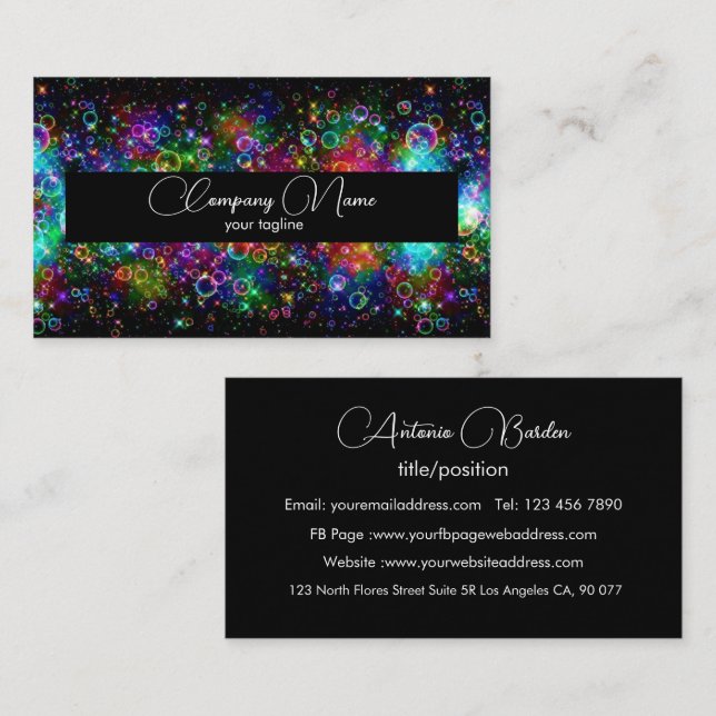 Modern Simple Shine Rainbow Balloons schwarz und w Visitenkarte (Vorne/Hinten)