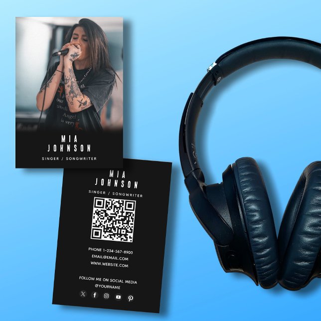 Modern Simple Singer Musician Fotografy Black Visitenkarte (Modern Simple Singer Musician Photography Black Business Card)