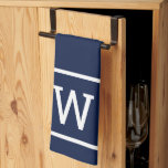 Modern Simple Square Border Monogram Navy Blue Geschirrtuch<br><div class="desc">Ein elegantes,  prächtiges geometrisches,  quadratisches Monogramm-Design. von Thisisnotme© entwickelt</div>