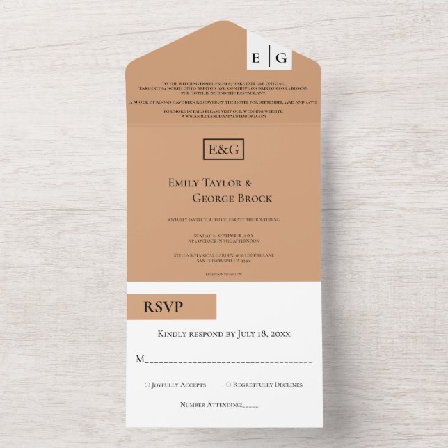 Modern Simple Terracotta Monogram Hochzeit All In One Einladung (Innen Boden)