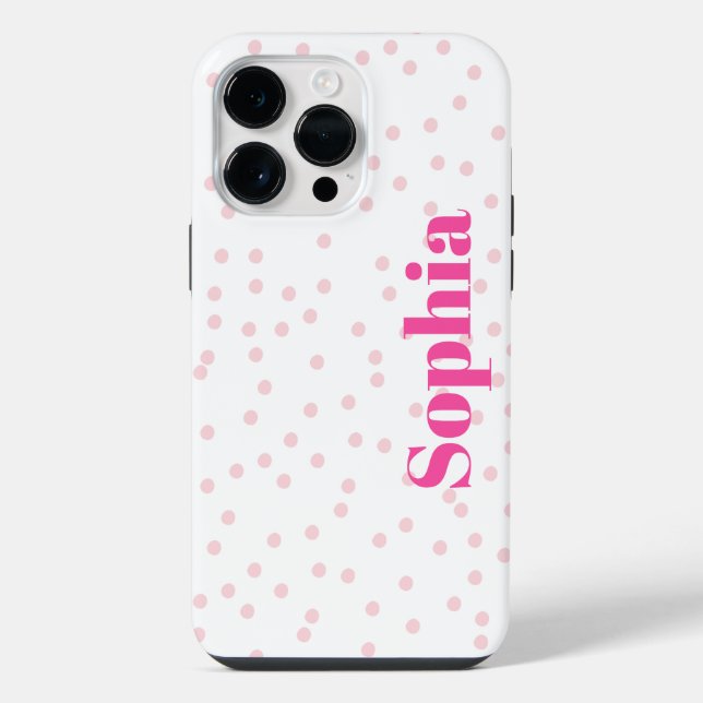 Modern Simple Typography Pink Polka Dot iPhone 14 Pro Max Hülle (Rückseite)