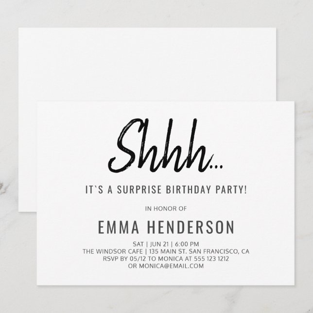 Modern Simple Überraschung Geburtstag Einladung (Vorne/Hinten)