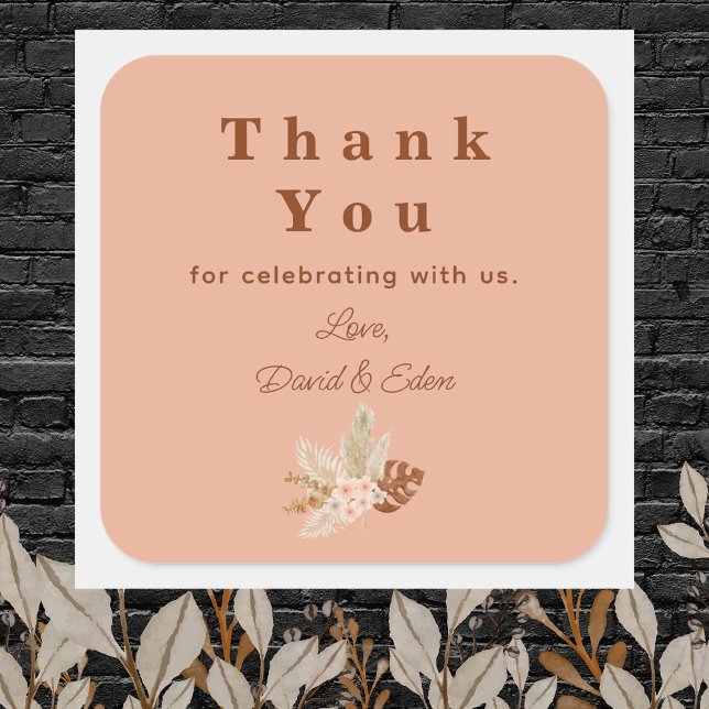 Modern Simple Vielen Dank für Ihre Hochzeit Quadratischer Aufkleber ("Thank You" Sticker)