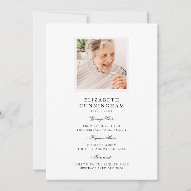 Modern Simple Viewing, Requiem, Interment Funeral Einladung (Vorderseite)